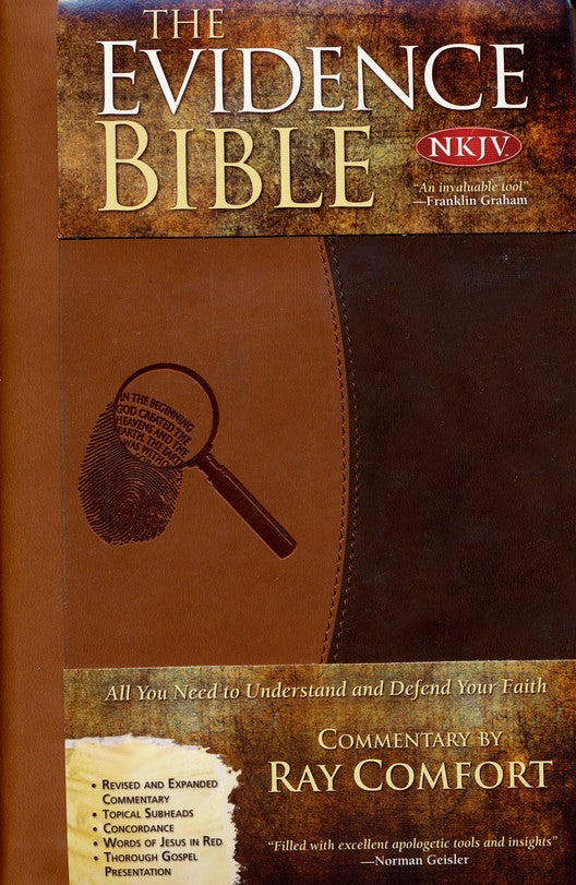 Brown Bible with magnifying glass icon and Ray Comfort's name on a brown background
