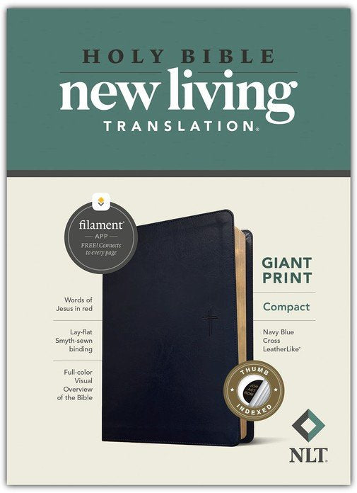 Navy blue Bible with 'New Living Translation' branding on a white background