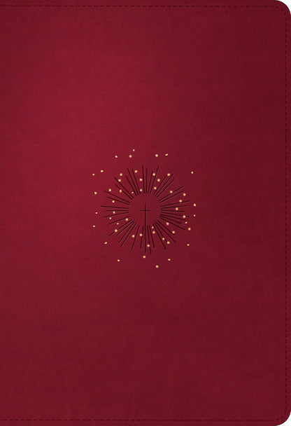 Red book cover with a central cross design on a textured surface