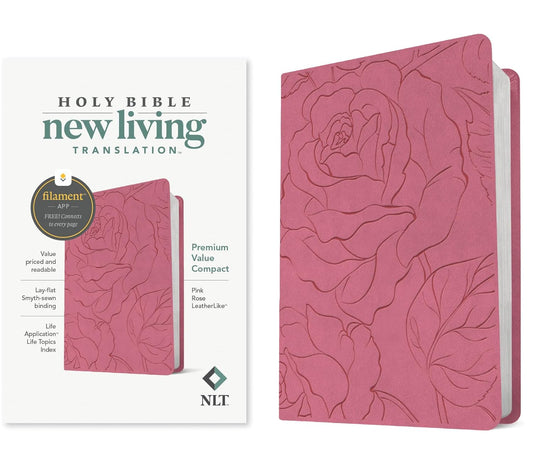 NLT Premium Value Compact Bible, Pink Rose LeatherLike, Filament-Enabled