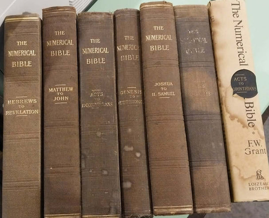 Stack of old leather-bound books on a reflective surface