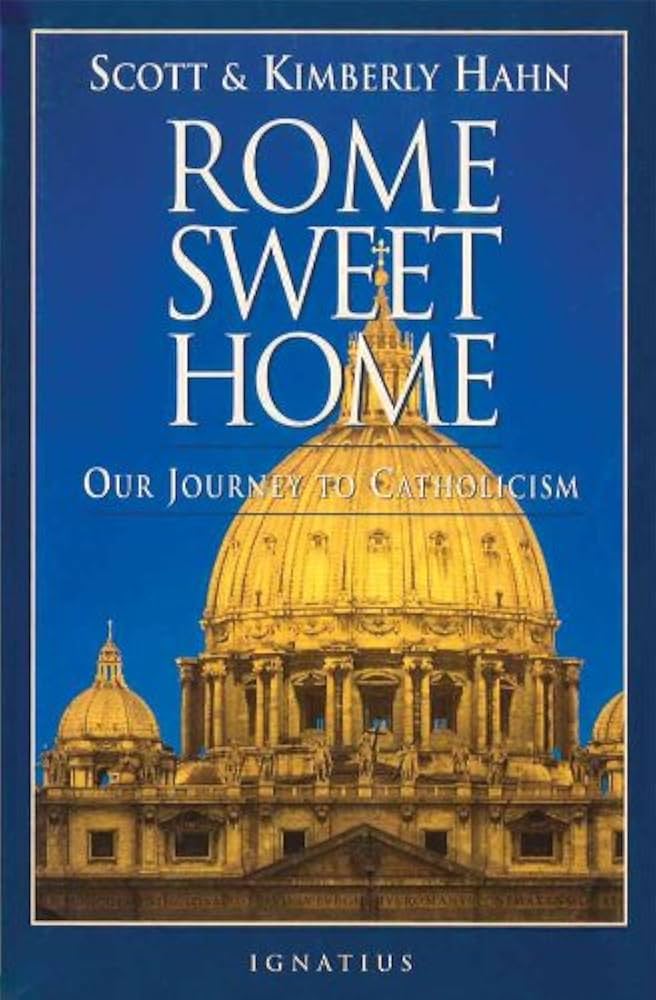 Book cover of 'Rome Sweet Home' with a blue background and cathedral image.