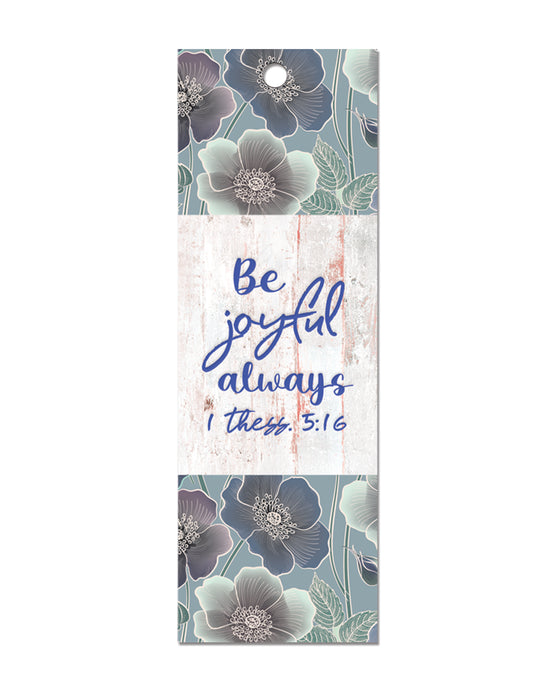Be Joyful Always, Teal Floral Faux Leather Bookmark