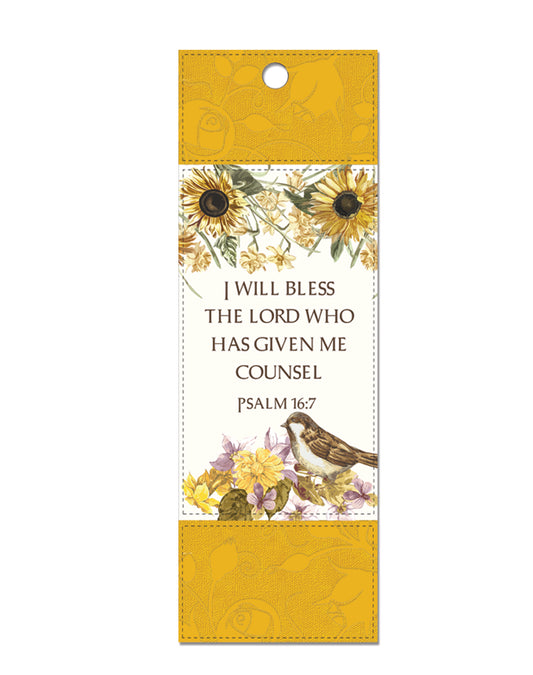 Bless the Lord, Mustard Faux Leather Bookmark