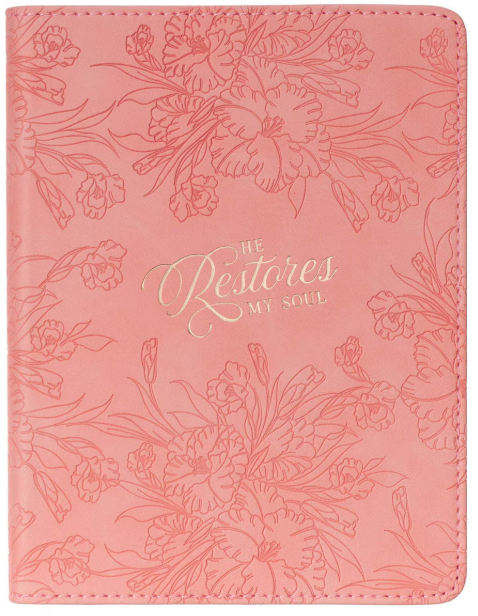 Handy-Size Journal: He Restores My Soul, Pink Floral Faux-Leather