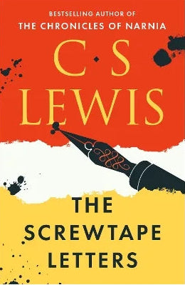 Book cover of 'The Screwtape Letters' by C.S. Lewis with a red and yellow design.