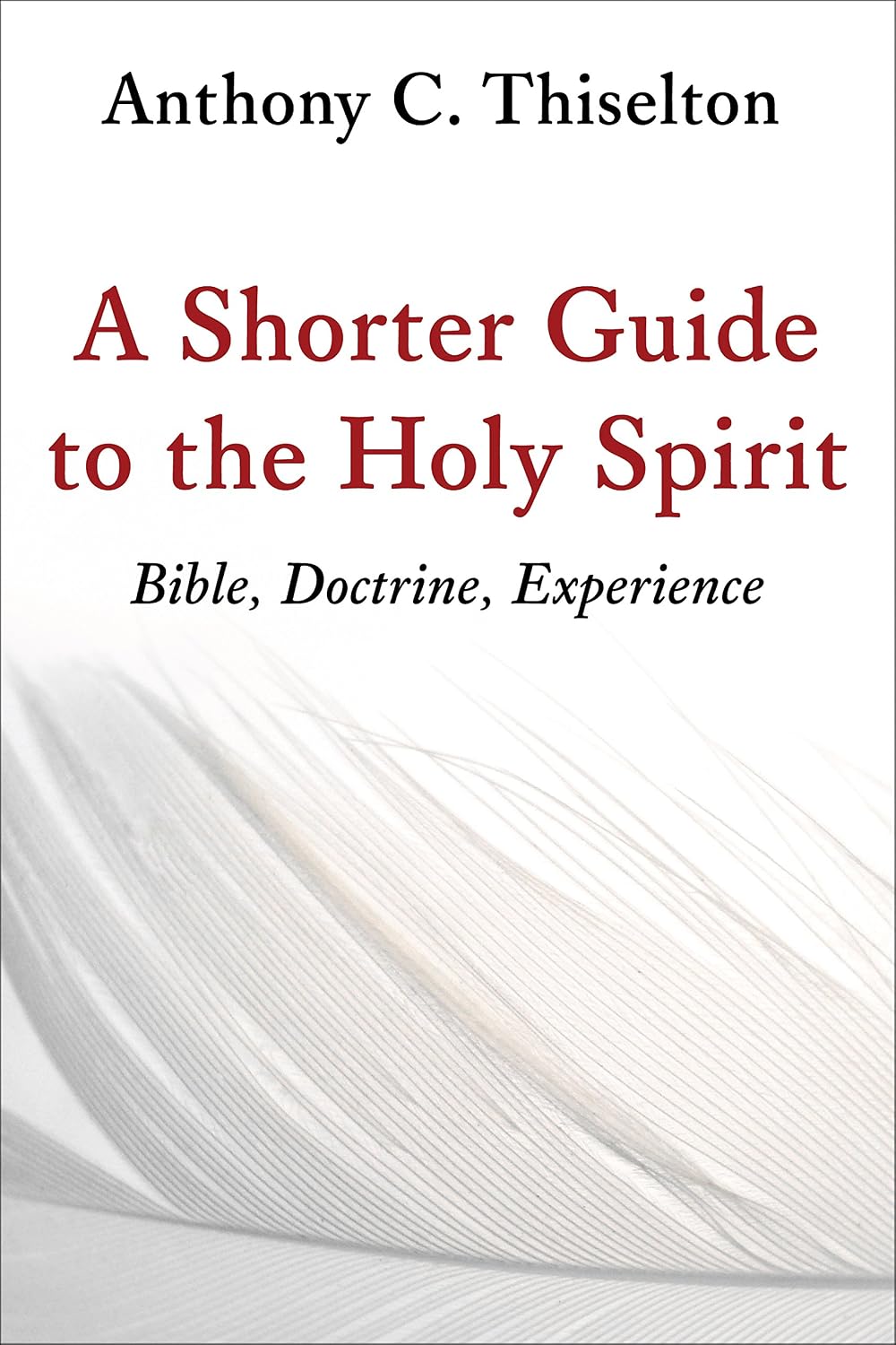Book cover for 'A Shorter Guide to the Holy Spirit' by Anthony C. Thiselton, featuring a white background with a soft white feather texture and red and black text.