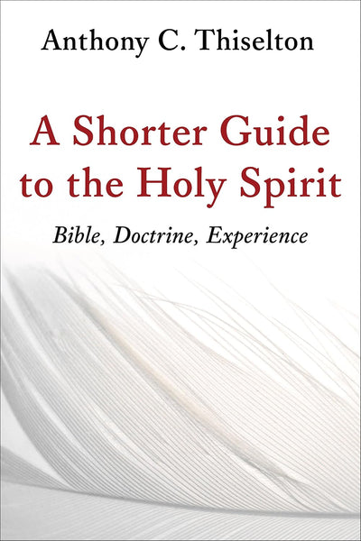 Book cover for 'A Shorter Guide to the Holy Spirit' by Anthony C. Thiselton, featuring a white background with a soft white feather texture and red and black text.