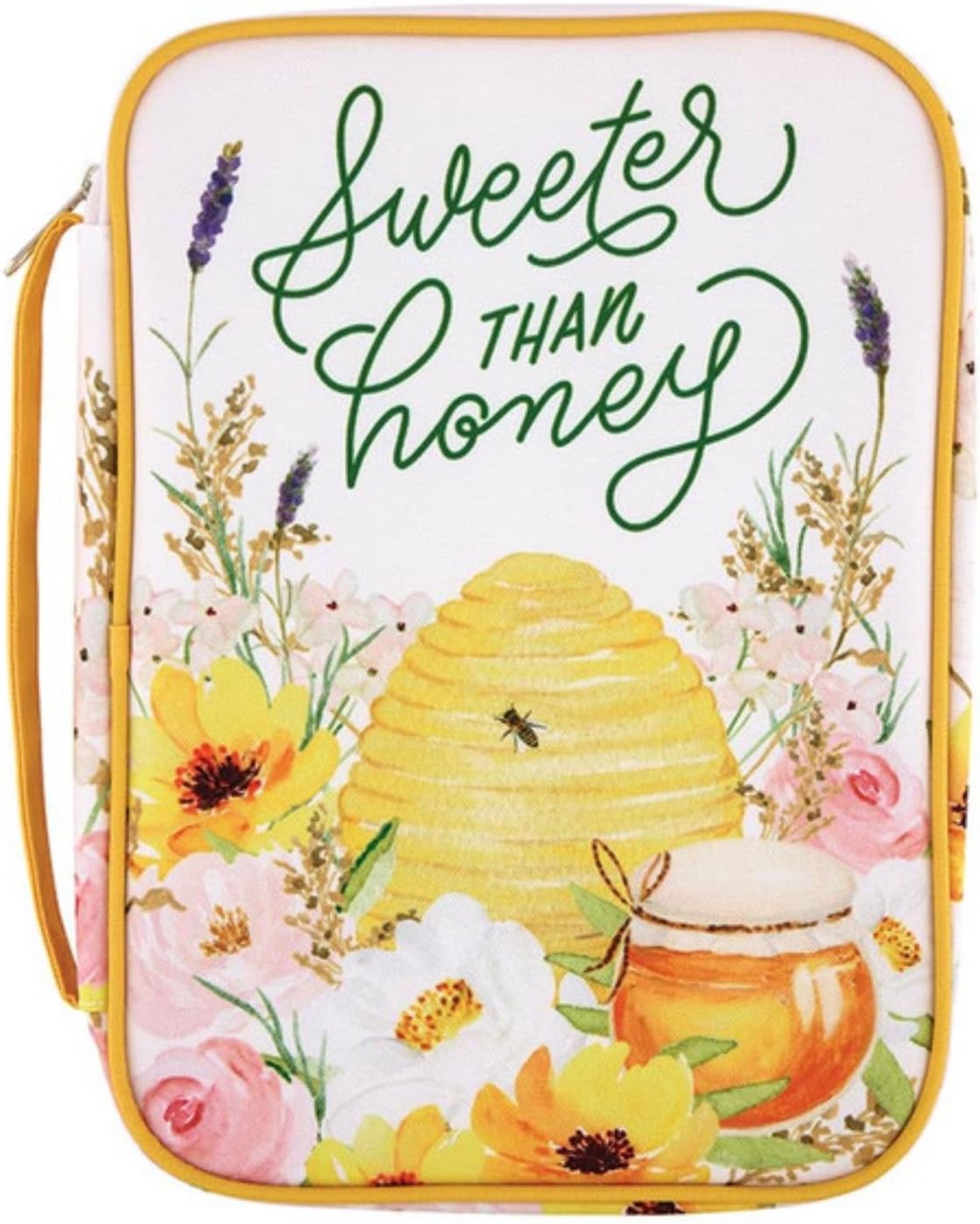 Product with floral design and text 'Sweeter than honey' on a white background