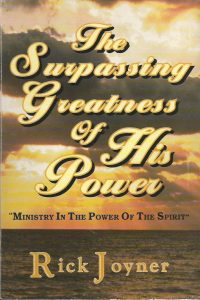 Book cover of 'The Surpassing Greatness of His Power' by Rick Joyner with a sunset background.