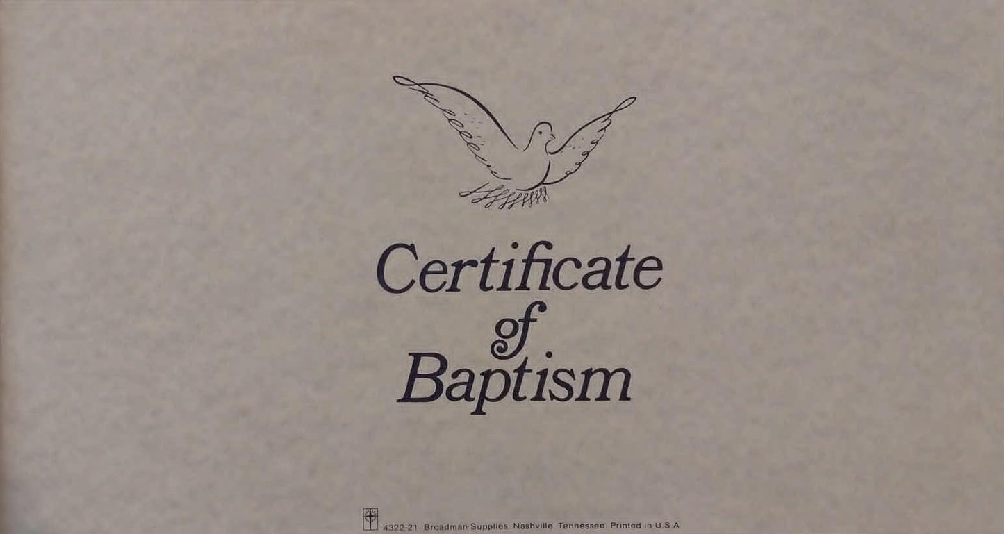 Certificate of Baptism with an eagle emblem on a textured background