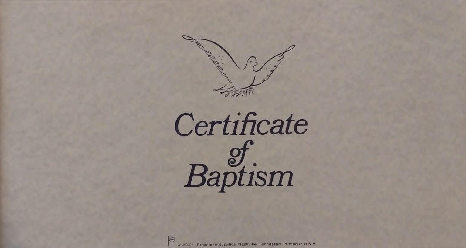 Certificate of Baptism with an eagle emblem on a textured background