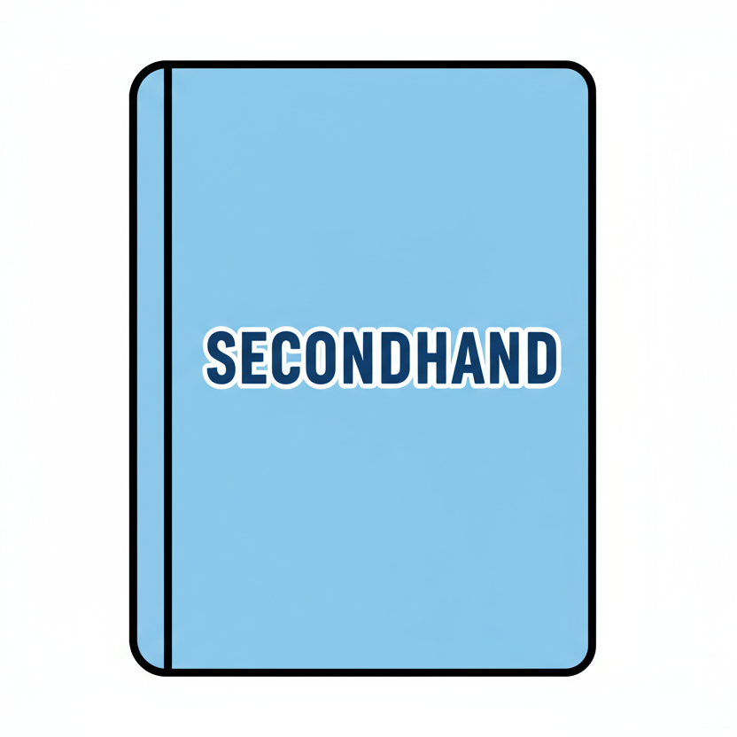 clipart of a book with bold text "secondhand" over it