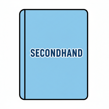 clipart of a book with bold text "secondhand" over it