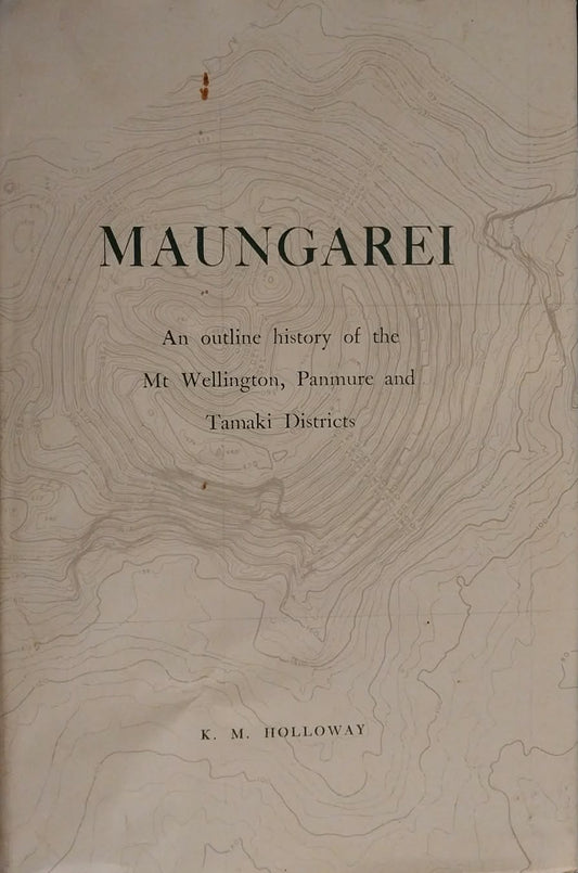 Book titled 'Maungarei' with a topographic map design on the cover, on a dark background.
