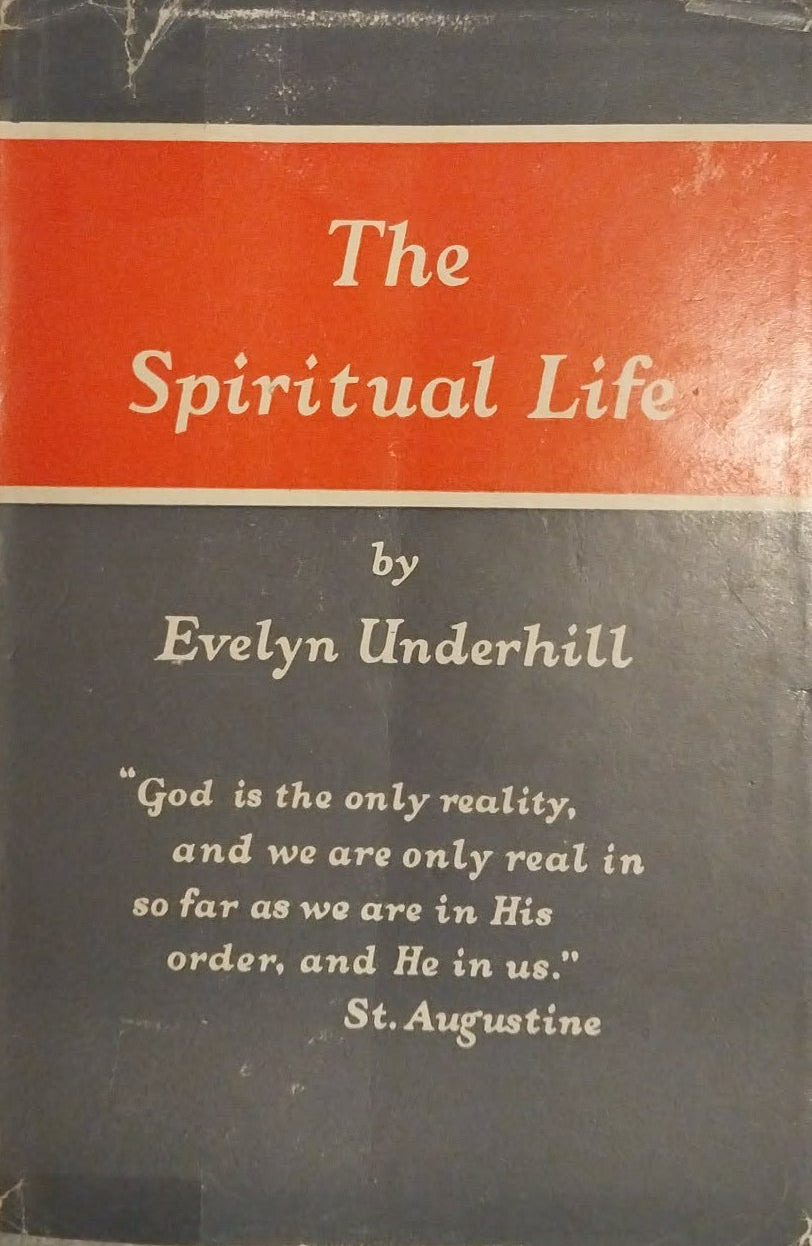 Book titled 'The Spiritual Life' by Evelyn Underhill on a gray background