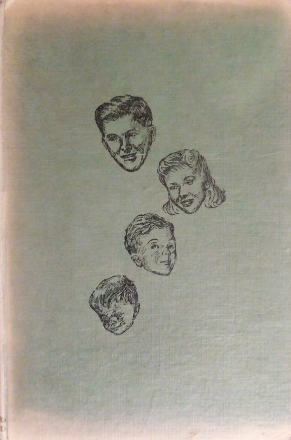 Book cover with illustrations of faces on a textured surface